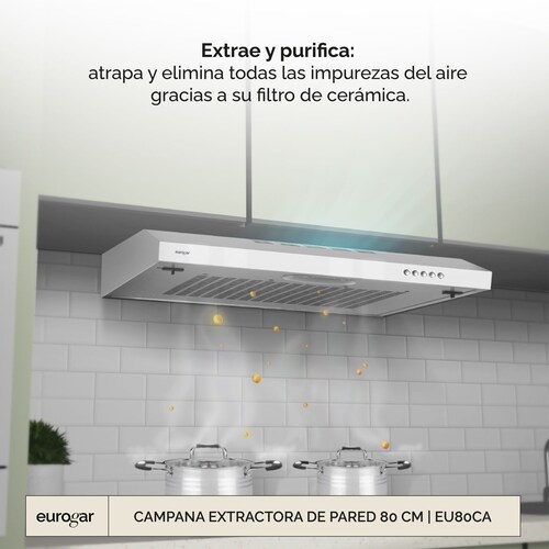 Campana Extractora De Pared 80 CM Acero Inoxidable  Eurogar EU80CA