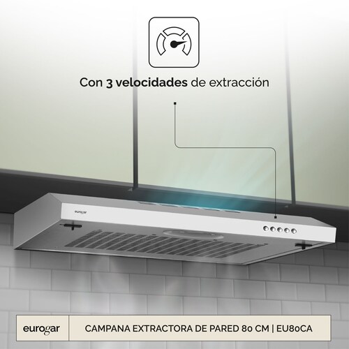 Campana Extractora De Pared 80 CM Acero Inoxidable  Eurogar EU80CA