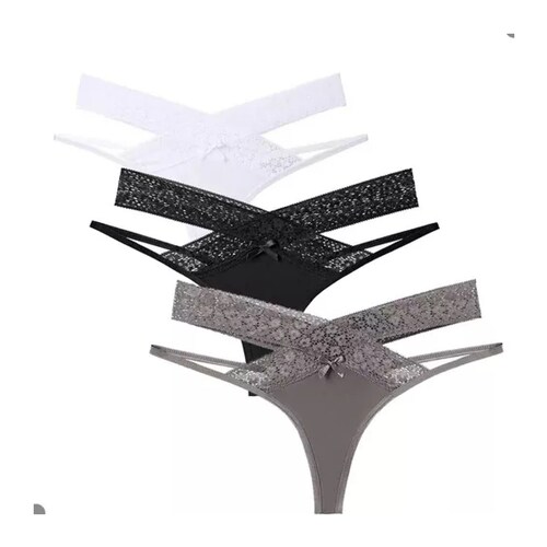 Tanga Cruzada De Encaje Sexy De Moda 6 Pzas.Talla M dos de cada color que se muestra