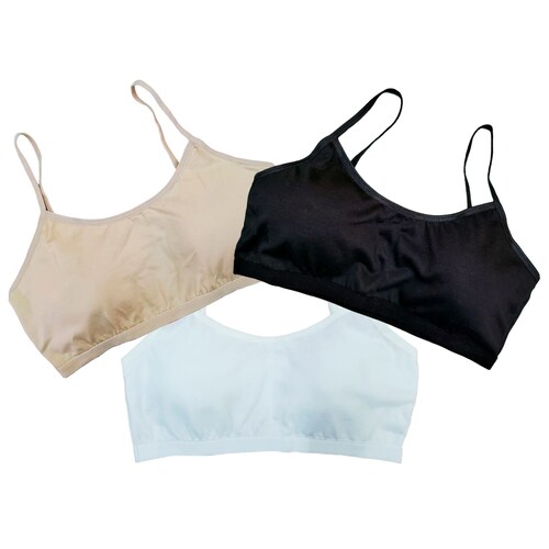 Corpiño Top Niña Tirante Delgado Blanco Beige Negro 3pz
