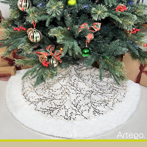 Pie de árbol navidad navideño blanco con impresión dorada metálica 122cm diámetro Artego