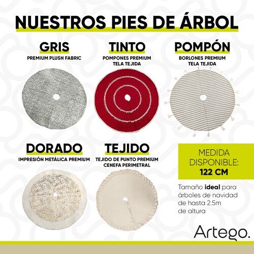 Pie de árbol navidad navideño blanco con impresión dorada metálica 122cm diámetro Artego