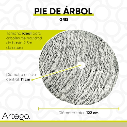 Pie de árbol navidad navideño gris peludo tela plush 122cm diámetro Artego.