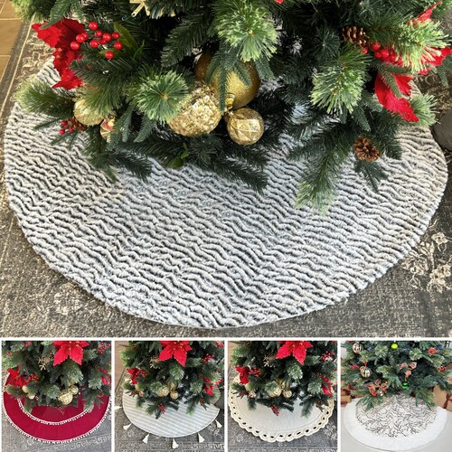 Pie de árbol navidad navideño gris peludo tela plush 122cm diámetro Artego.