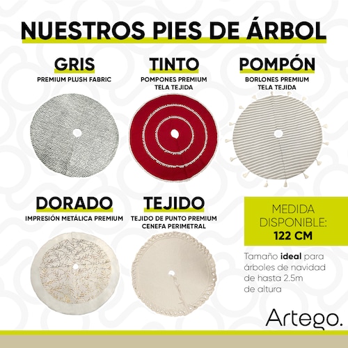 Pie de árbol navidad navideño gris peludo tela plush 122cm diámetro Artego.