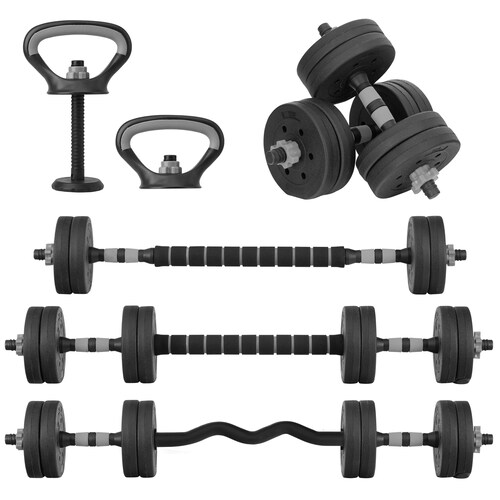 Set de Pesas y Mancuernas 15KG Altera  5 en 1 Discos de Pesas Ajustables con Varilla de Conexión Gimnasio en Casa Gimnasio (Gris)
