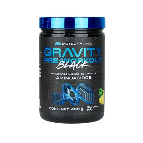 METEORA LABS | Gravity BLACK Test | Pre-Workout con Tribulus, ZMA, Ácido aspártico | Suplemento Alimenticio en Polvo para preparar Bebidas Energéticas | 460 g | 60 porciones por envase | Sabor Piña