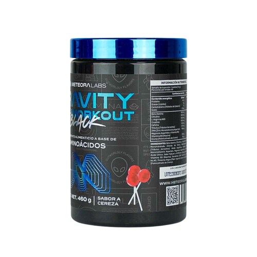METEORA LABS | Gravity BLACK Test | Pre-Workout con Tribulus, ZMA, Ácido aspártico | Suplemento Alimenticio en Polvo para preparar Bebidas Energéticas | 460 g | 60 porciones por envase | Cereza