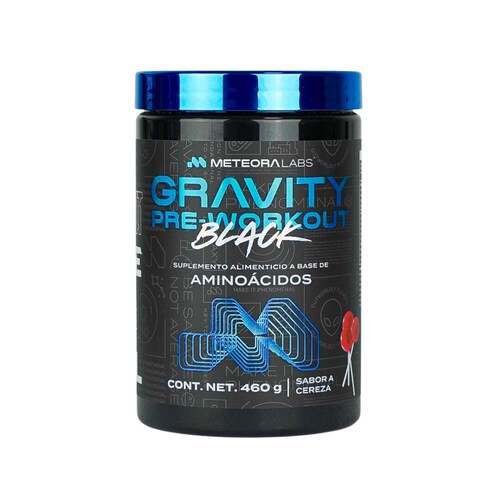 METEORA LABS | Gravity BLACK Test | Pre-Workout con Tribulus, ZMA, Ácido aspártico | Suplemento Alimenticio en Polvo para preparar Bebidas Energéticas | 460 g | 60 porciones por envase | Cereza