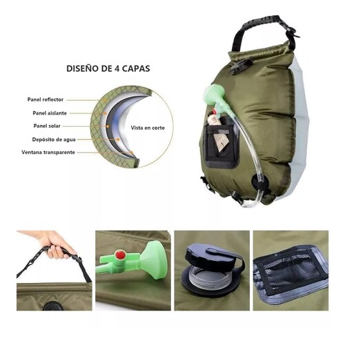 Bolsa De Ducha Portátil Para Con Pantalla De Temperatura 20l Verde