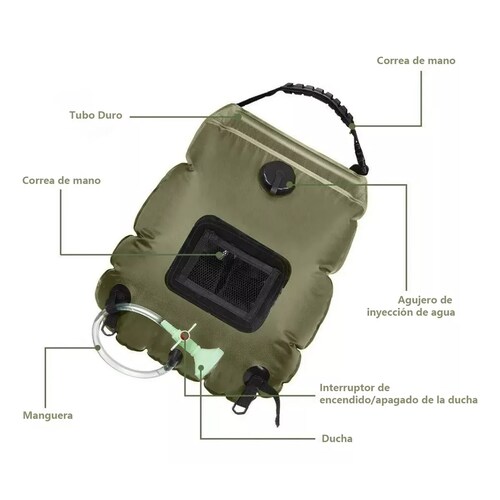 Bolsa De Ducha Portátil Para Con Pantalla De Temperatura 20l Verde