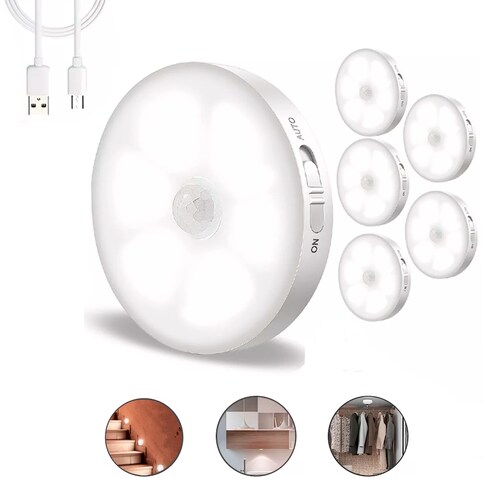 Luces LED Con Sensor De Movimiento, 6 PCS Automático Luz Nocturna LED.