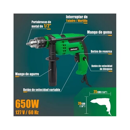 Taladro Rotomartillo 1/2'' Prof 650w Anirona Rd650 C/brocas