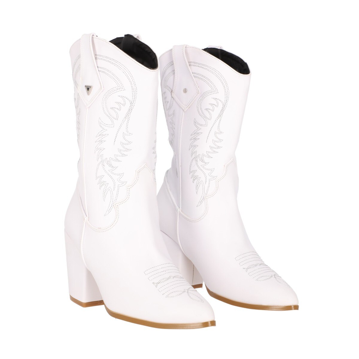 Platonia Bota Vaquera Bordada Cowboy Met lica Blanco Montana Cabra