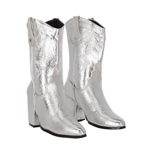 Platonia|Bota Vaquera Bordada Cowboy Metálica Plata Montana Cabra De Mujer, Bota Moderna Estilizada Cowboy.