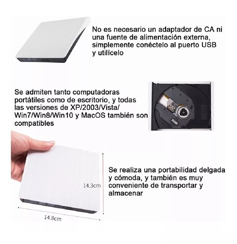 Lectora Y Grabadora De Cd, Externa, Con Usb 3.0,