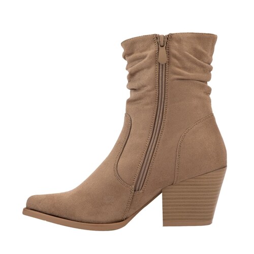 Bota texana color taupé Tierra Bendita de ante con arruga en tubo, mod. 1085405