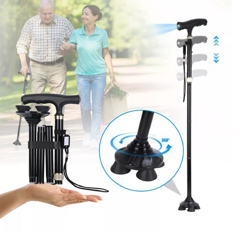 Baston Plegable Aluminio Ajustable Con Luces Led Negro
