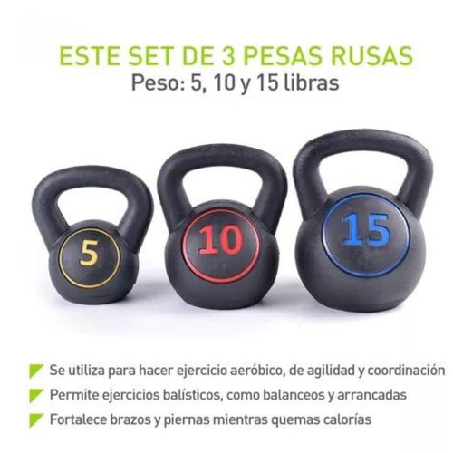 Pesa Rusa con Base Set de 3 pz 5-10-15 LB Negro