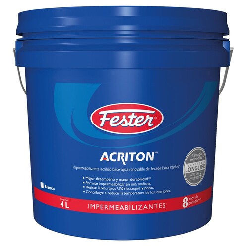 Impermeabilizante Fester Acriton 8 Años Blanco Gal 4Lt 4m2