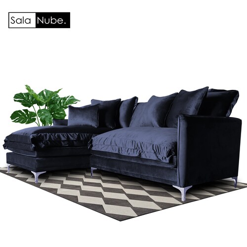 Sala Nube / Love con Chaise Izquierdo Tela: Tipo terciopelo Negro MADERIAN // ENTREGA EN CDMX Y ZONA METROPOLITANA