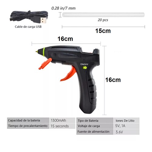 Pistola De Silicón Inalámbrico Recargable con 20pcs Barras