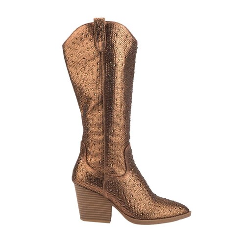 Botas vaqueras con pedrería marca Tierra Bendita Deluxe, con acabado metálico, 1085422