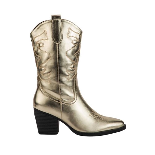 Botas vaqueras color oro Tierra Bendita, con tubo bordado, 1085452