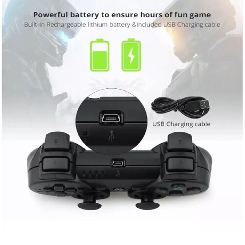 Control Inalámbrico Compatible Con Ps3 + Cable De Carga Negro