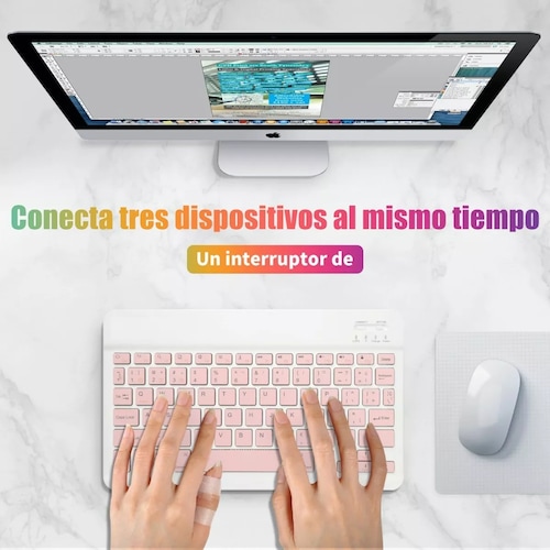 Teclado Inalámbrico Bluetooth Para iPad Android Pc Rosa