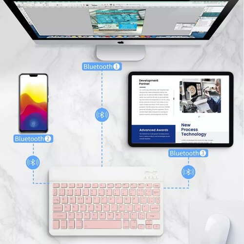 Teclado Inalámbrico Bluetooth Para iPad Android Pc Rosa