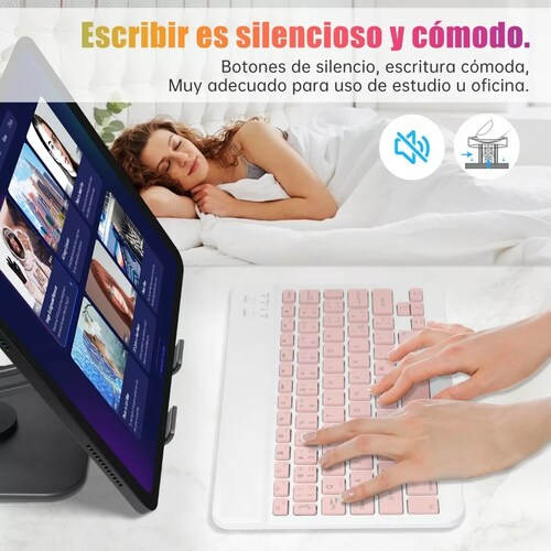 Teclado Inalámbrico Bluetooth Para iPad Android Pc Rosa