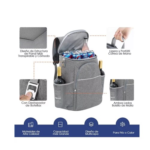 Mochila Hielera Térmica Aislada Con Destapador Botellas Impermeable
