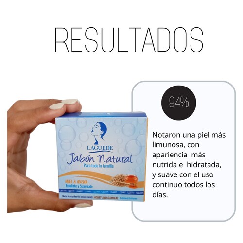 Jabón Natural Laguede  Exfoliante de Avena y Miel 90g 4 piezas