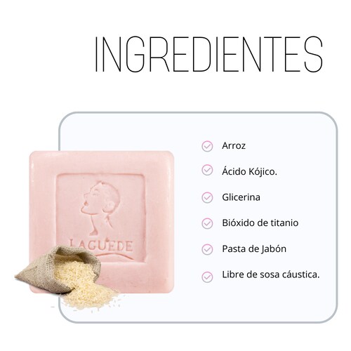 Jabón Natural Laguede Aclarante de Arroz y Ácido Kojico 90g