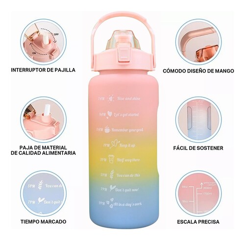 Motivacional Botella De Agua Deportiva No Tóxico 2L 3en1