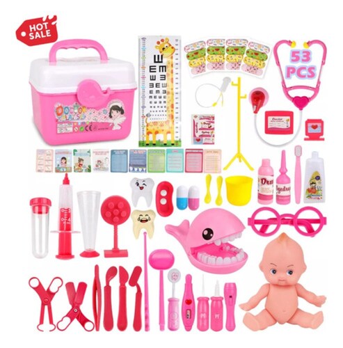 Set 70 Juguetes De Doctor Medicina Ambulancia Rol Para Niños Rosa