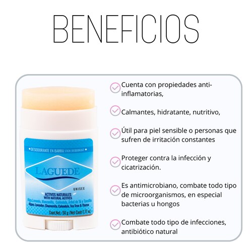 Desodorante Aclarante Natural en Barra  3 Unidades Laguede para toda la Familia