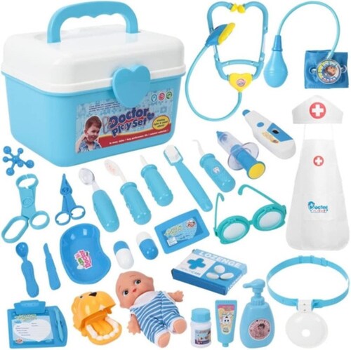 Set 55 Juguetes De Doctor Medicina Ambulancia Rol Para Niños Azul