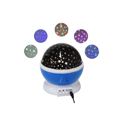 Lámpara giratoria con proyección de estrellas y luna para decoración 3 funciones.