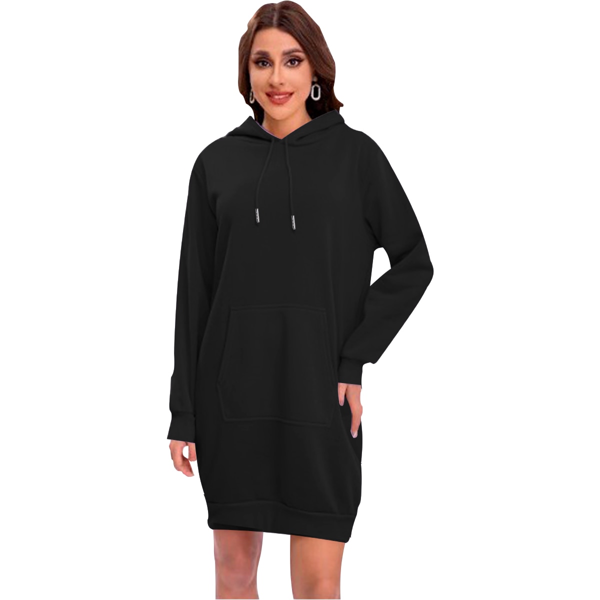 Maxi Sudadera Mujer Hoodie Color Negro Con Capucha y Cangurera Calientita Casual Abrigo Chamarra