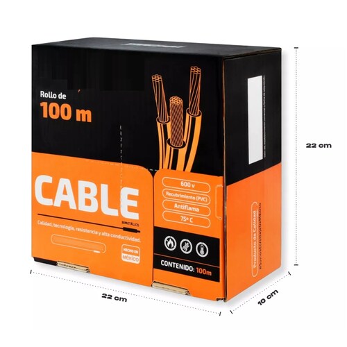 Cable Eléctrico Calibre 10 Cca 100m 600 V Negro