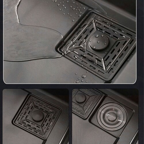 Tarja de cocina de acero inoxidable con cascada y grifo de extraible. Incluye Kit de desagüe y múltiples accesorios 80x45 cm.