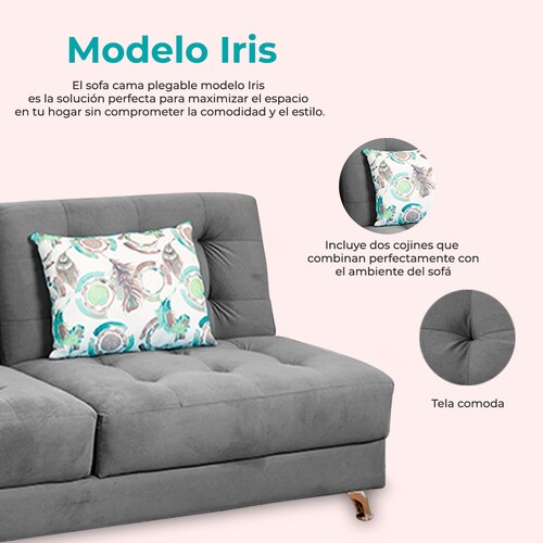 Sofa cama reclinable Modelo iris color Gris para dos personas incluye cojines