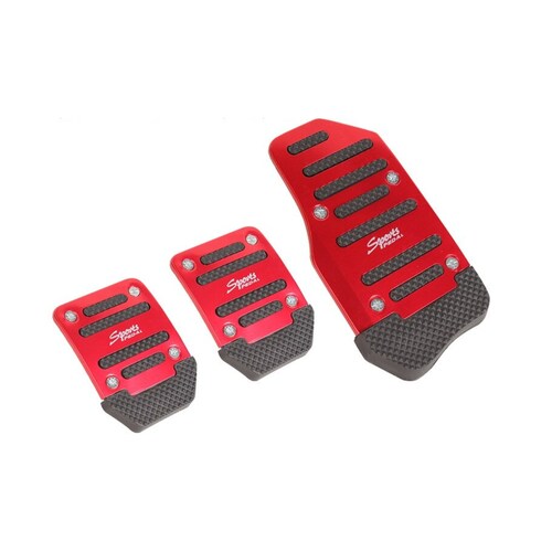 Pedal de auto aluminio universal antideslizante 3 piezas rojo metálico deportivo tornillos deporte.