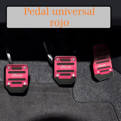 Pedal de auto aluminio universal antideslizante 3 piezas rojo metálico deportivo tornillos deporte.
