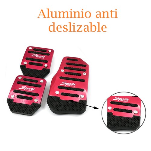 Pedal de auto aluminio universal antideslizante 3 piezas rojo metálico deportivo tornillos deporte.