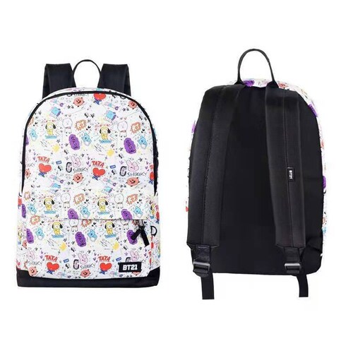 Mochila Oxford Blanca Kpop Bts Bt21 Poliester Con Morral