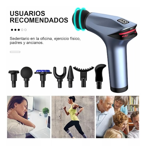 Pistola Masajeadora De Músculos 8 Velocidades Con 7 Cabeza Gris