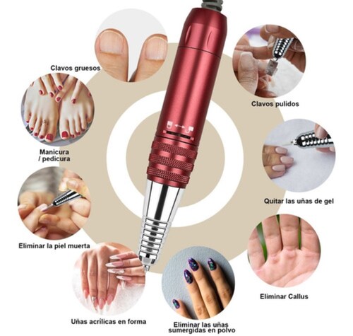Pulidora De Uñas Drill Profesional Taladro De Uñas 35000rpm Rojo